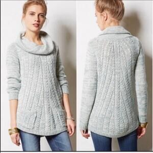 Anthro Guinevere Green Marled Cowl Neck Sweater